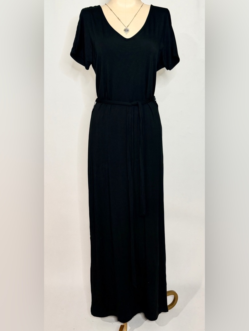 Banana Republic Black V-Neck Maxi Dress w Belt Tie Waist